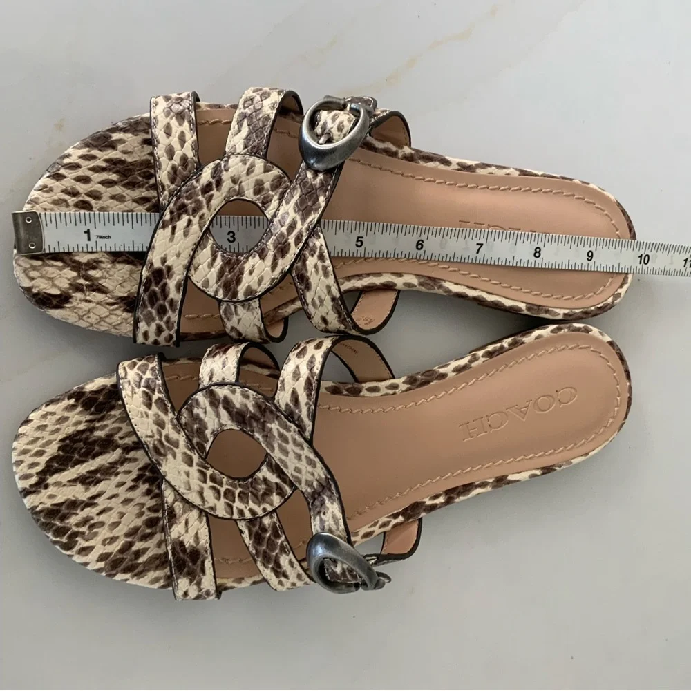 Coach Leather Kennedy Flat Slip On Open Toe Ivory Snake Sandals US 7.5 - Picture 4 of 10